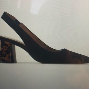ZARA-Black Suede Slingback Tortoise Block Heel.🖤
